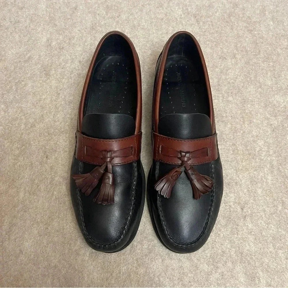 Johnston & Murphy Black Brown Leather Tassel Slip On Loafers Mens size 10.5M - Picture 2 of 10